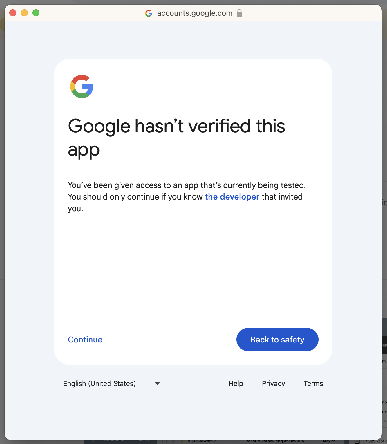 Google unverified app warning screen